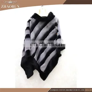 2016 Natural Fashion Mink Fur Shawl Genuine Dyed Mink Fur Cape For Lady thumbnail-2