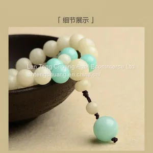 Authentic Natural White Jade Buddha Hand on Pu Tizi Bracelet Two Ring Ring With Original Tibetan Wenwan thumbnail-2