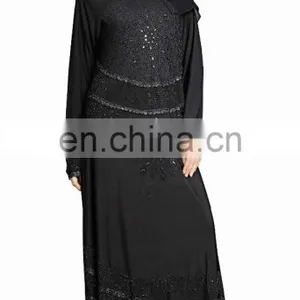 Women's 2017 Umbrella Style Burkha Abaya With Black Diamond Stone Work And Chiffon Scarf (Islamic Wear thumbnail-3
