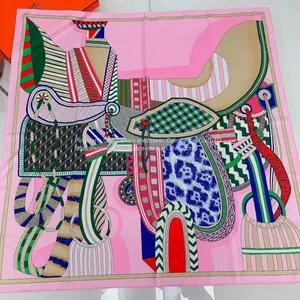 Fashion Horse Painting Squre Dress Silk Feels Soft Scarves Literature and Art Style High Quality 90*90CM thumbnail-4