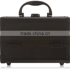 Aluminum Makeup Train Case, Travel Cosmetic Box With Trays, Mirror and Shoulder Strap,Black Aluminum Makeup Jewlery Case thumbnail-1