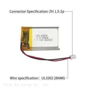 Rechargeable 3.7V 300mAh UFX 602030 Lipo Battery With PCM And Connector Made In China For Cleansing Instrument Battery thumbnail-3