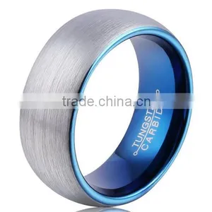 Domed Mens Tungsten Carbide Band 8mm Inner Plating Blue Fashion Wedding Rings thumbnail-1