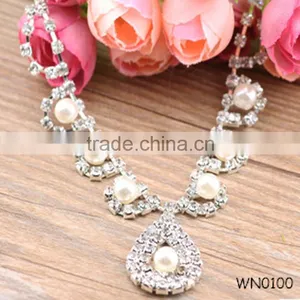 Ladies Sterling Silver Fancy Diamond Necklace Designs for Women Simple Elegant Wedding Dress Set thumbnail-1