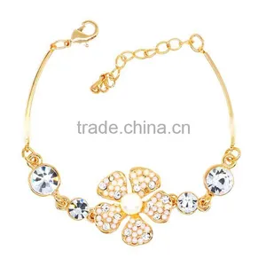 Lady's Cubic Zirconia Crystal Five Petals Flower Charm Bangle Bracelet thumbnail-6