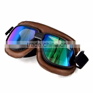 BJ-GT-009 Soft Padded Adult Brown Leather Racing Motocross Goggles thumbnail-3