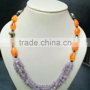 Carnelian Amethyst Fashion Stone Beads Necklace thumbnail-1