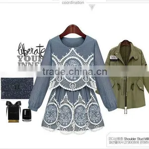 2015 Fashion High Quality New Arrival Hot Sale New Ladies Denim Hollow Out Dress Crochet Lace Pattern Denim Dress thumbnail-3