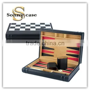 Book Style Folded 3 in 1 Travel Leather Chess and Backgammon Game Set thumbnail-1