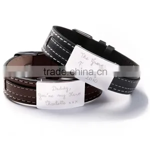 Leather Bracelet Custom Name Engravable Bangle With 316l Clasp Best Father's Day Gifts Cheap China Wholesale thumbnail-1