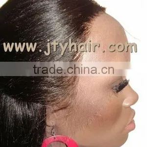 Hot Beauty Natural Hairline 20" #1 Jet Black Yaki Straight, Tangle Free 5a Peruvian Hair Lace Front Wig With Fringe thumbnail-3