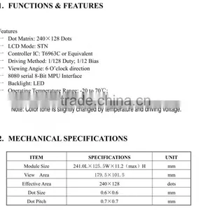 7.5' 240x128 Monochrome Graphic LCD Display With T6963C thumbnail-4