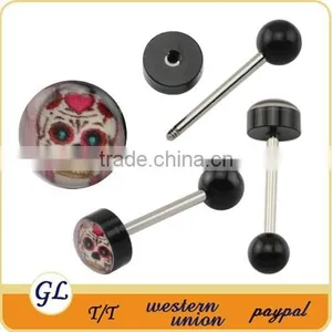 TR01086 Acrylic Tongue Barbell , Skull Tongue Ring Body Piercing thumbnail-1