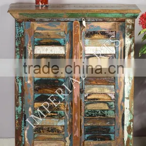 INDIAN RECYCLE WOOD 1 DOUBLE DOOR MINI SIDE CABINET, FOR HOME FURNITURE thumbnail-1