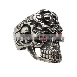 Stainless Steel Titanium Silver Men's Skull Men Cool Biker Punk Ring Retro thumbnail-5
