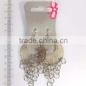 Fancy Silvery Hollow Out Circles Cross Chain Dangle Earrings thumbnail-1