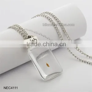 Oval Shape Glass Pendant Necklace Dandelion Wish Necklace thumbnail-3