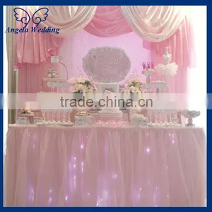 SK011D New Arrival Hot Beautiful Decorative Blush Pink Bridal Ruffled Wedding Organza Table Skirt thumbnail-1