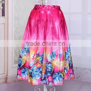 New Fashion Korean Casual Lady Women's Floral Large Hem Pleated Skirt thumbnail-6