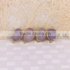 Druzy Agate Connector Beads Gold Plated Edged Natural Color Druzy Geode Agate Connector Gem Stone Quartz Jewelry Charms thumbnail-5