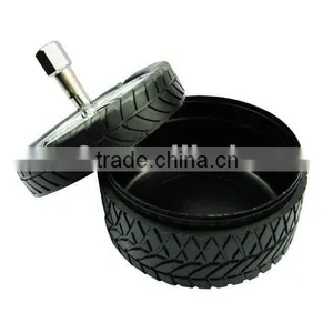 Stainless Steel Alloy Wheel Tyre Design Push Down Spinning Ashtray Ash Tray thumbnail-1