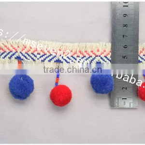 Newest Arrival Colorful 6.5cm Width Handmade Cotton Pom Pom Lace Trims thumbnail-6