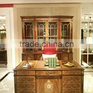 Vintage Royal Style Castle Executive Office Desk And Bookcase Hand Carved Wooden Home Office Furniture thumbnail-1