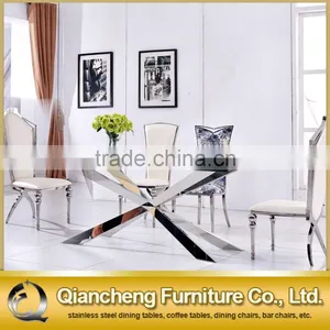 Modern Clear Glass Top Dining Table With Stainless Steel Frame and Base thumbnail-1