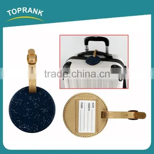 Toprank OEM Wholesale Custom Gift Round Shaped Suitcase Name Tag Embossed Travel Leather Pu Luggage Tag thumbnail-1