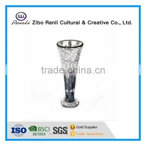Modern Home Accessory Silver Grey Crackle Mosaic Antique Tall Trumpet Glass Vases thumbnail-1