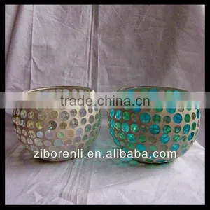 Table Decor Chinese Colored Mosaic Glass Round Ball Candle Holder thumbnail-1