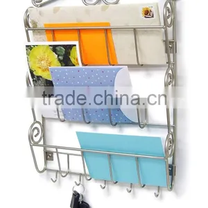Scrollwork Design Black Metal 3 Tier Wall Mounted Mail Sorter and Key Holder Storage Organizer Rack thumbnail-1