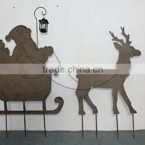 Metal Santadriving Reindeer Sleigh thumbnail-1