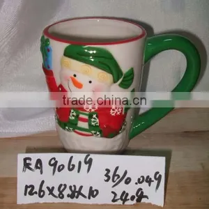 Promotional Christmas Ceramic Coffee Mug With Handle With Snowman Design thumbnail-1