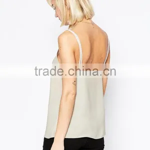 New Fashion Womens Fitness V-neck Backless Woven Cami Tops With Double Straps thumbnail-2