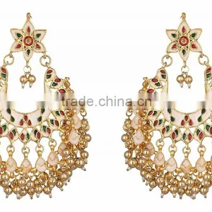 Kundan Jadau Earring Tikka Gold Plated Chand Bali Set thumbnail-5