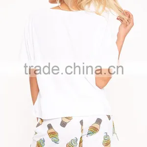 MGOO Custom Design Women Pyjama Set Screen Print Crop Top With Full Print Shorts Funny Pajamas Set thumbnail-2