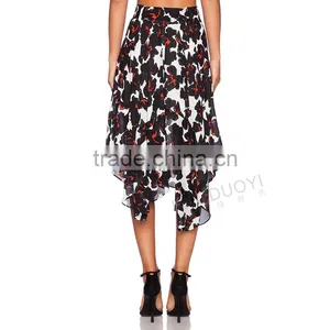 MGOO 2016 Imported OEM Services Floral Dancing Skirts For Women Ruffles Pleated Block Print Pattern Skirt 15145A923 thumbnail-5