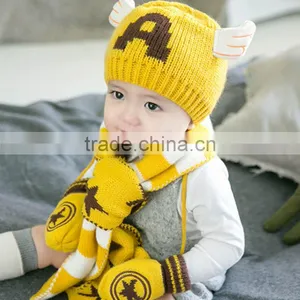 TC17007 New Arrival Cute Baby Winter Hat Scarf Gloves Sets High Quality Knitted Scarf Beanie Gloves Set Wholesale thumbnail-6