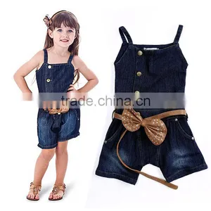 Baby Girl Fashion Girl's Cool Jeans Jumpsuit Sleeveless Overall Pants Party Birthday Gift With Belt Blue SV001086 thumbnail-1
