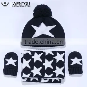 Wholesale Cotton Knitted Scarf Hat Gloves Baby Winter Warm Set thumbnail-1
