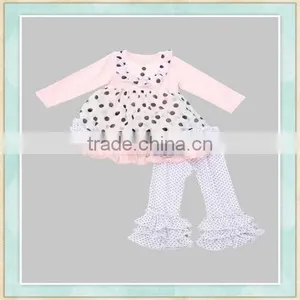 2017 Baby Clothes Clothing Pink Wave Point Long Sleeve White Dots Ruffle Pant Taiwan Children Clothes thumbnail-1