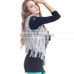 Ladies' Genuine Handknitted Rabbit Fur Vest With Tassel YR465A thumbnail-3