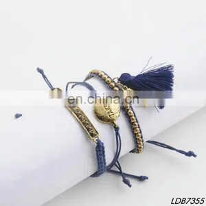 Adjustable Knot Handmade Multistrand Seed Bead Alloy Pendant Letters Bar Bracelets Wax String Weave Bracelet thumbnail-5