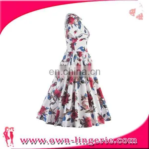 Women Casual One Piece Dress in Floral Print Audrey Hepburn 50s 60s Women Floral Dress thumbnail-3