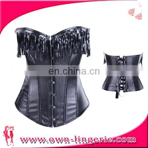 New Design Tassel at Bust Faux Leather Corset Waist Slimming Corset for Woman thumbnail-1