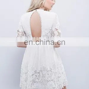 High Quality Short Sleeve Back Open Lace Dress, Tee Lace Dress thumbnail-6