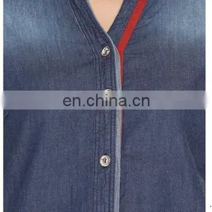 ONSALE NEW FASHION EUROPEAN STYLE COLLAR NECK SHIRT TRENDY HOT WOMENS' DENIM SHIRT BLOUSE TUNIC DRESS SUMMER TOPS FOR LADIES thumbnail-4