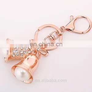 New Christmas Gold Crystal Double Bell Metal Keychain With Pearl thumbnail-3