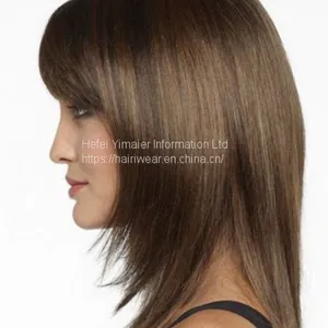 Straight Brown 16 Inches With Bangs Women Synthetic Wigs in Capless Constructions thumbnail-2